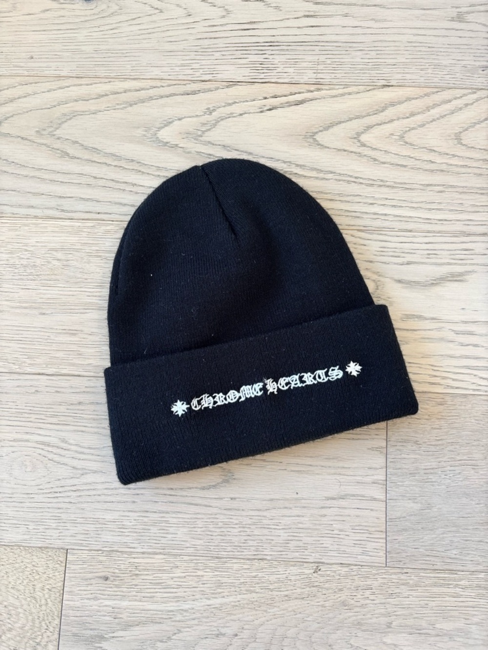Chrome Hearts Black Beanie with White Embroidered Plus Cross - Picture 2 of 2